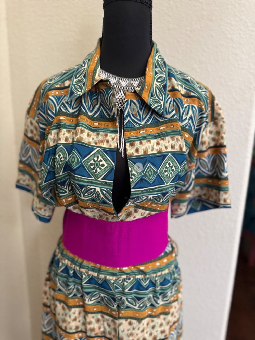 Sag Harbor Teal, Mustard & Cream Printed Dress without belt